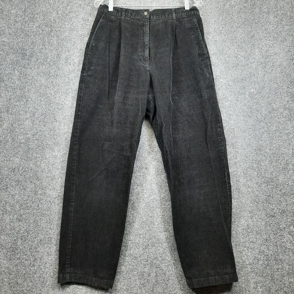 L.L.Bean Women's Corduroy Pants Size 12 Reg Black 100% Cotton Vintage Hong Kong